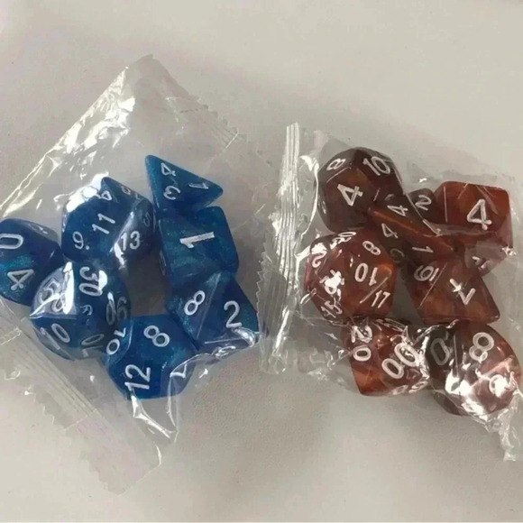 Two 7 Packs D&D Dungeons and Dragons Die Dice Sets Blue & Brown - Picture 4 of 4